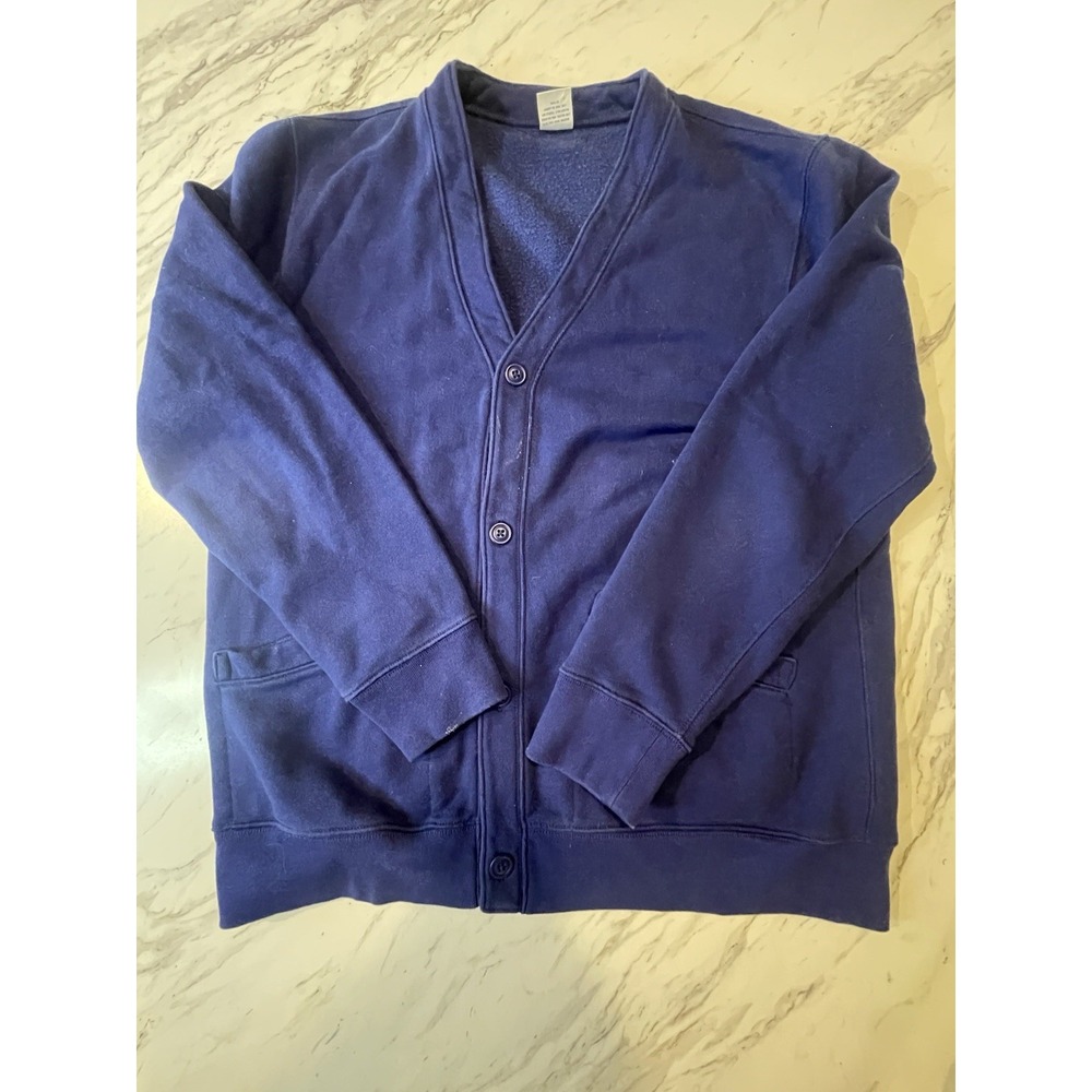 Vintage J. Crew Blue Fleece V-Neck Cardigan. Size Large. Read Description